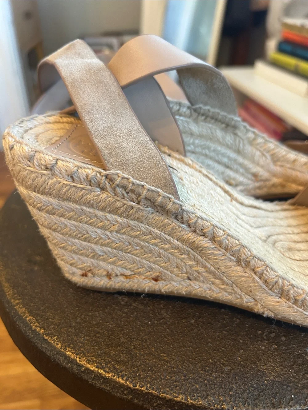 Tory Burch Beige Suede Ankle-Strap Espadrille Wedge